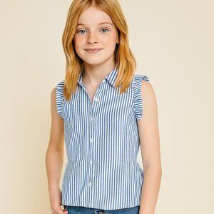 NWOT HAYDEN Girls Blue Stripe Sleeveless Button Top (M)
